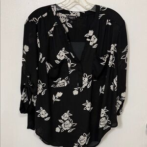 torrid Black and White Floral Split-Neck Blouse